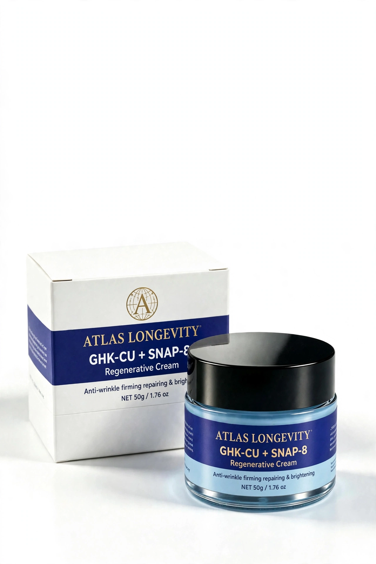Atlas Longevity GHK-Cu and SNAP-8 cream concept